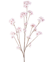 Die Kunstblume Kirschblüte 130 cm hellrosa hat mehrere dünne Stiele mit Büscheln zarter hellrosa Kirschblüten, wunderschön arrangiert und isoliert auf weißem Hintergrund.