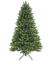 Der künstliche Weihnachtsbaum „Ask“ aus 100 % PE hat dichte, gleichmäßig verteilte grüne Zweige aus echten PE-Nadeln. Es steht auf einem schwarzen Metallständer und ist vor einem schlichten weißen Hintergrund abgebildet.