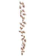 De Kunst Begonia slinger 180 cm UV heeft een enkele, dunne liaan versierd met vele kleine groene en roze blaadjes, allemaal tegen een strakke witte achtergrond.