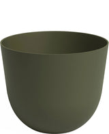 De Plantenbak Havanna Ø40cm x H33cm is een matte olijfgroene bloempot met een gladde, ronde vorm en brede opening, tegen een witte achtergrond.