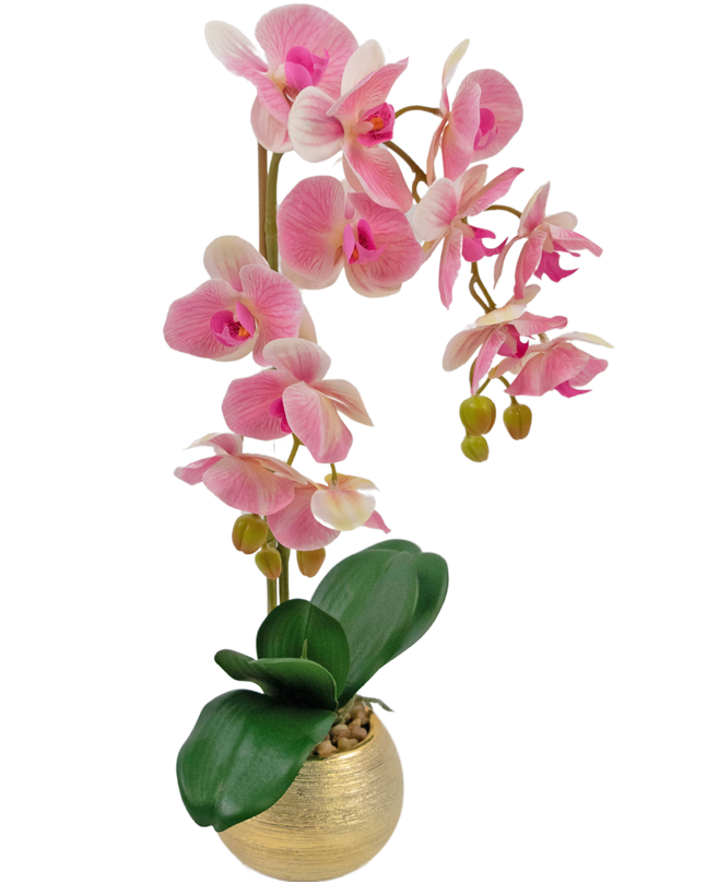 Künstliche Orchidee 56 cm dunkelrosa im goldenen Topf