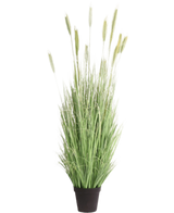 De Kunst Grasplant Groen 180 cm brandvertragend heeft lange, slanke groene sprieten en tarwe-achtige aren in een zwarte pot-ideaal voor stijlvolle interieur decoratie en extra veiligheid.